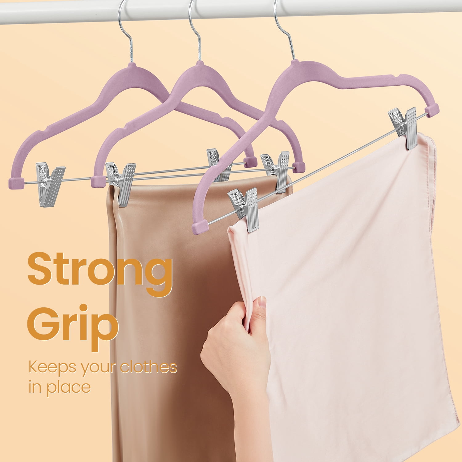 LEDREM 30-Pack Adjustable Velvet Hangers, Heavy-Duty Non-Slip Skirt Hangers, Pants Hangers with Movable Clips, Space-Saving for Dresses & Coats, Pale Purple