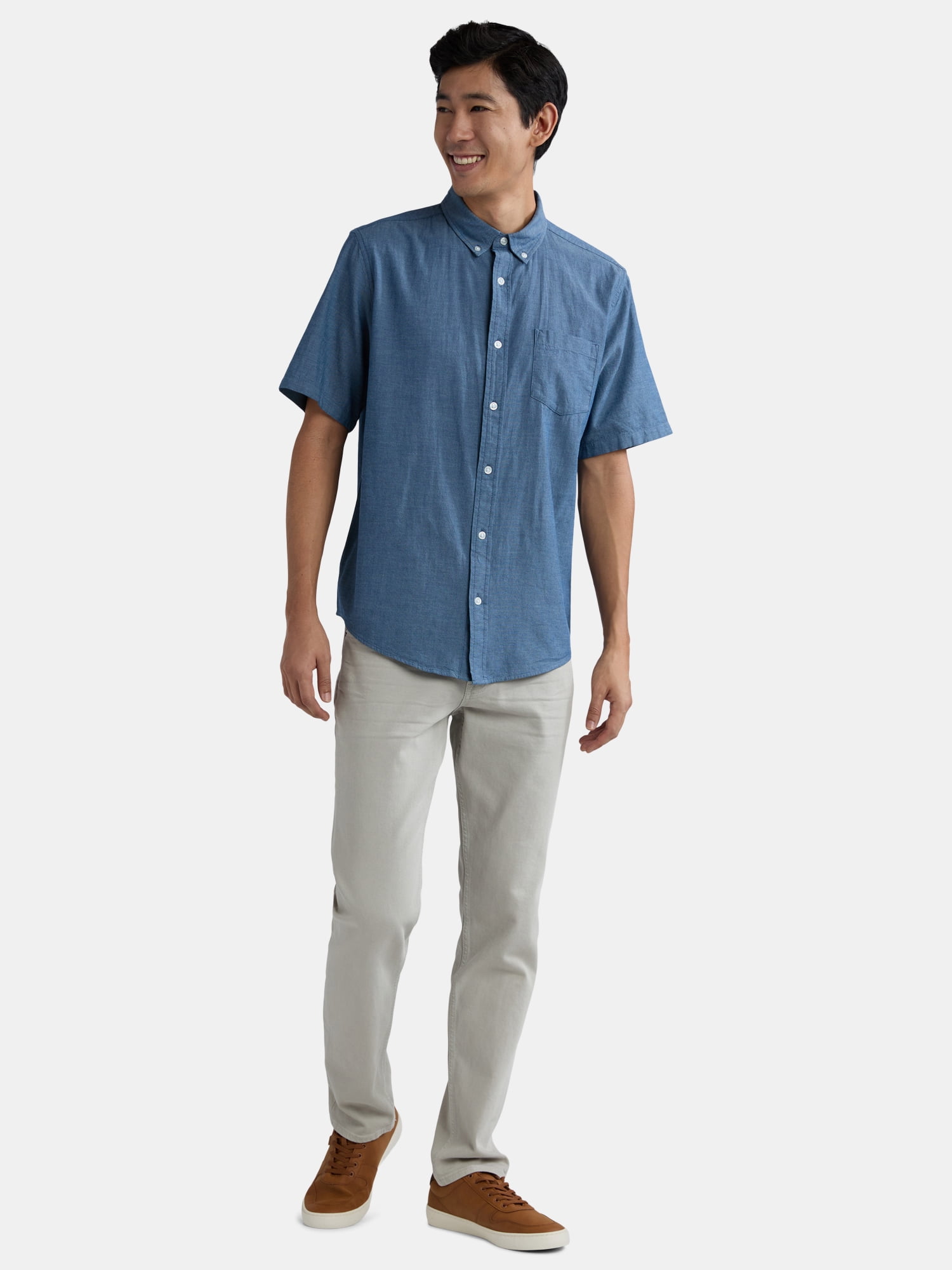 George Men's & Big Men's Classic Fit Short Sleeve Button-Up Poplin Shirt, Sizes S-3XL