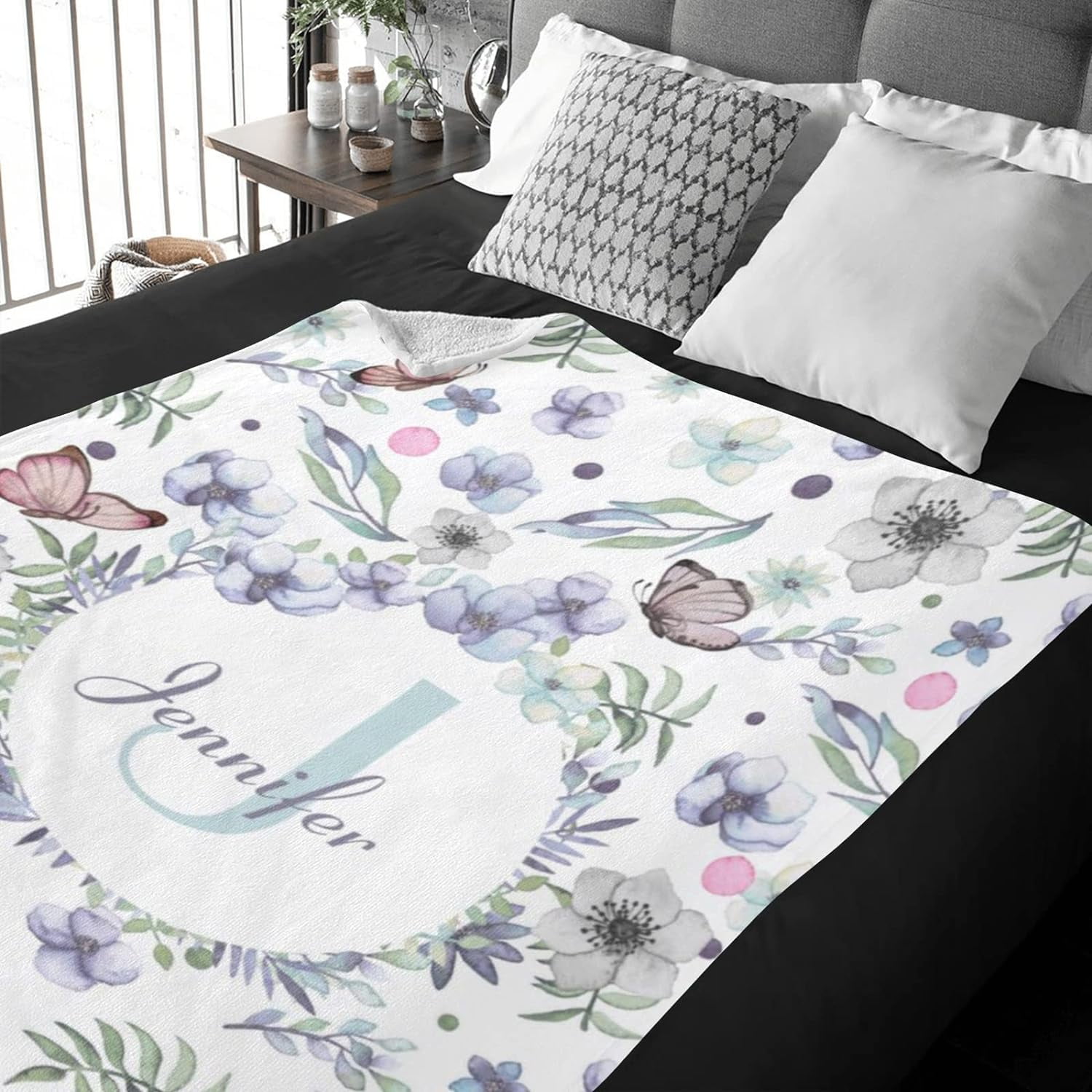 Custom Blankets with Name for Girls Personalized Baby Name Blankets Customized Swaddle Bed Blankets with Baby Name Flower Personalized Flower Blankets for Toddler Soft and Warm 30x40inch