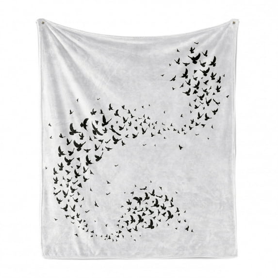 Black Crow Soft Flannel Fleece Throw Blanket, Freedom Themed Illustration of Flock of Flying Birds Print, Cozy Plush for Indoor and Outdoor Use, 60" x 80", Charcoal Grey Baby Blue, by Ambesonne