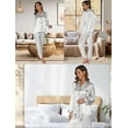 thumbnail image 3 of Luxurious Satin Pajama Set for Women - Long Sleeve Button Down Sleepwear with Pants,Valentine's Nightwear Gift Set,2 Piece Classic Loungewear,S-XL(Gray), 3 of 12