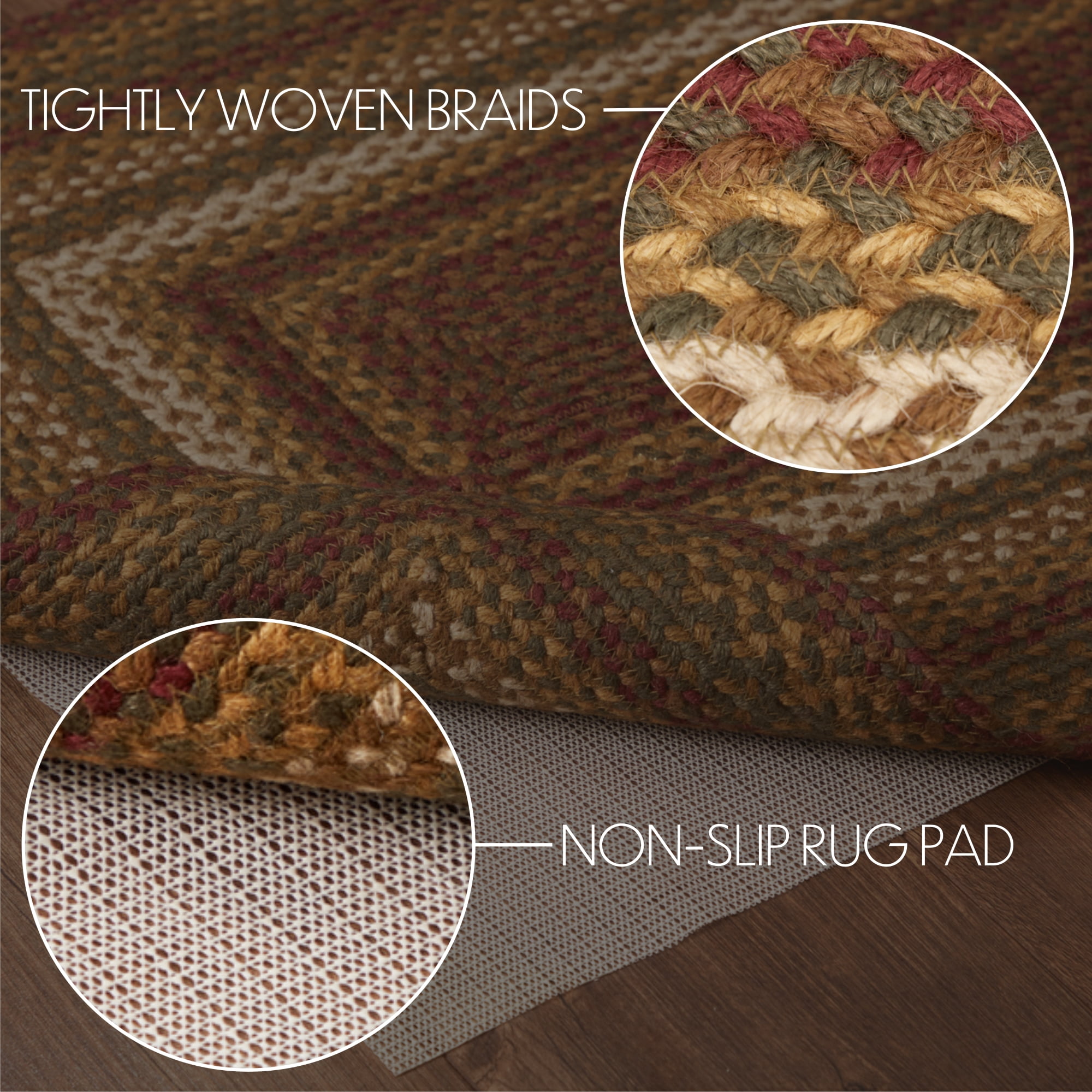 VHC Brands Tea Cabin Rustic Jute Green Striped Accent Rug Rectangle w/ Floor Pad 27"x48"