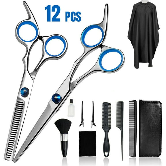 SHCKE Hair Cutting Scissors Set Hairdressing Shears Kit 12 PCS Professional Haircut Scissors Kit with Hair Cutting Scissors Thinning Shears Multi Use Haircut Kit for Home Salon Barber