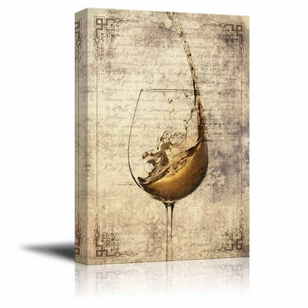Vintage Wine Wall Decor wall26 - Canvas Wall Art - Wine Splash in Glass on Vintage Letter Background - Gallery Wrap Modern Home Decor | Ready to Hang - 32x48 inches ()