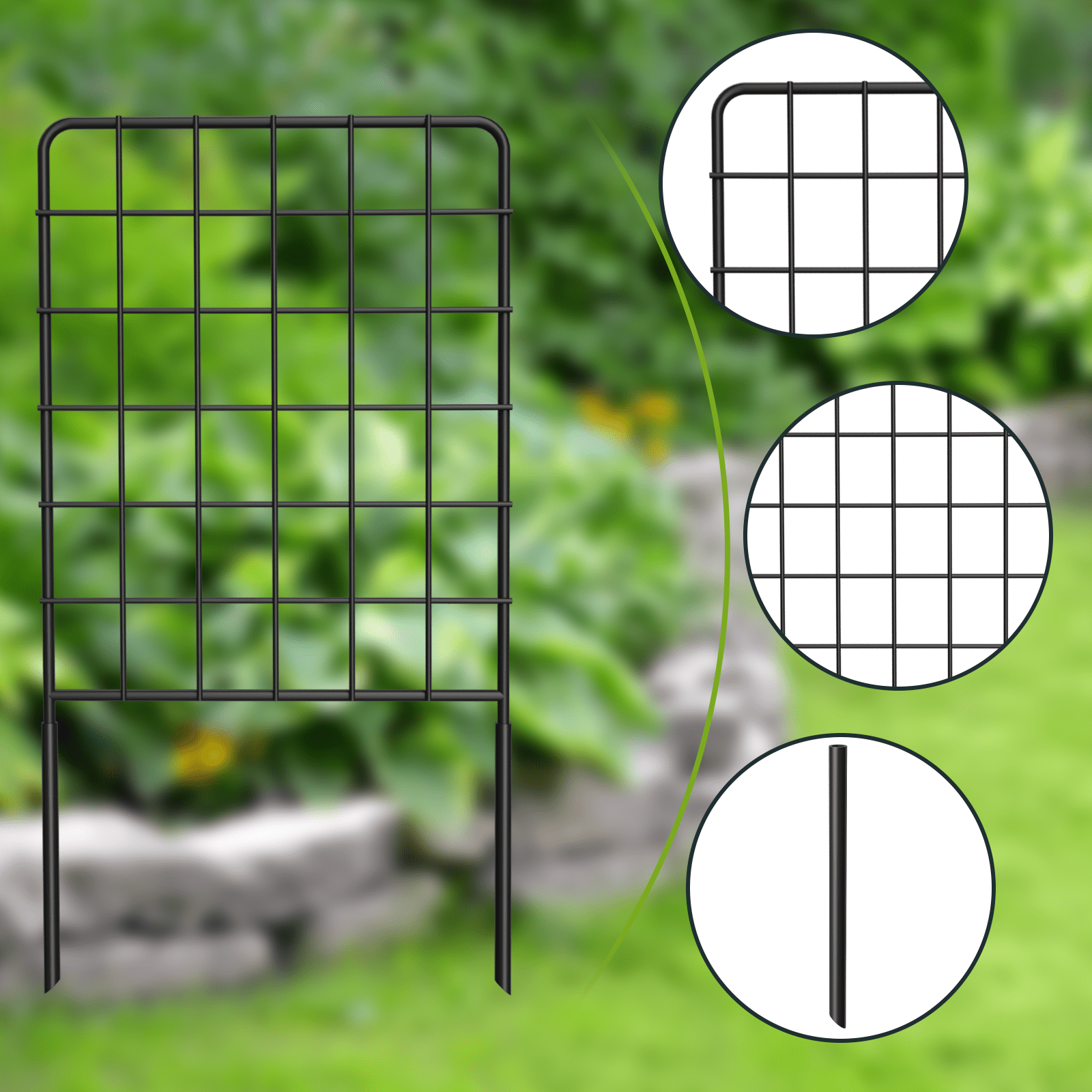 19‑Pack Decorative Garden Fence, 20ft Total Length, Black Metal Wire Grid Fence Panels for Outdoor Yard & Pet Barrier
