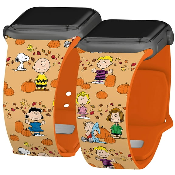 Peanuts Thanksgiving HD Unisex Watch Band for Apple Watch - 42/44/45/49mm(46mm Series 10) Short Pumpkin Patch by Affinity Bands