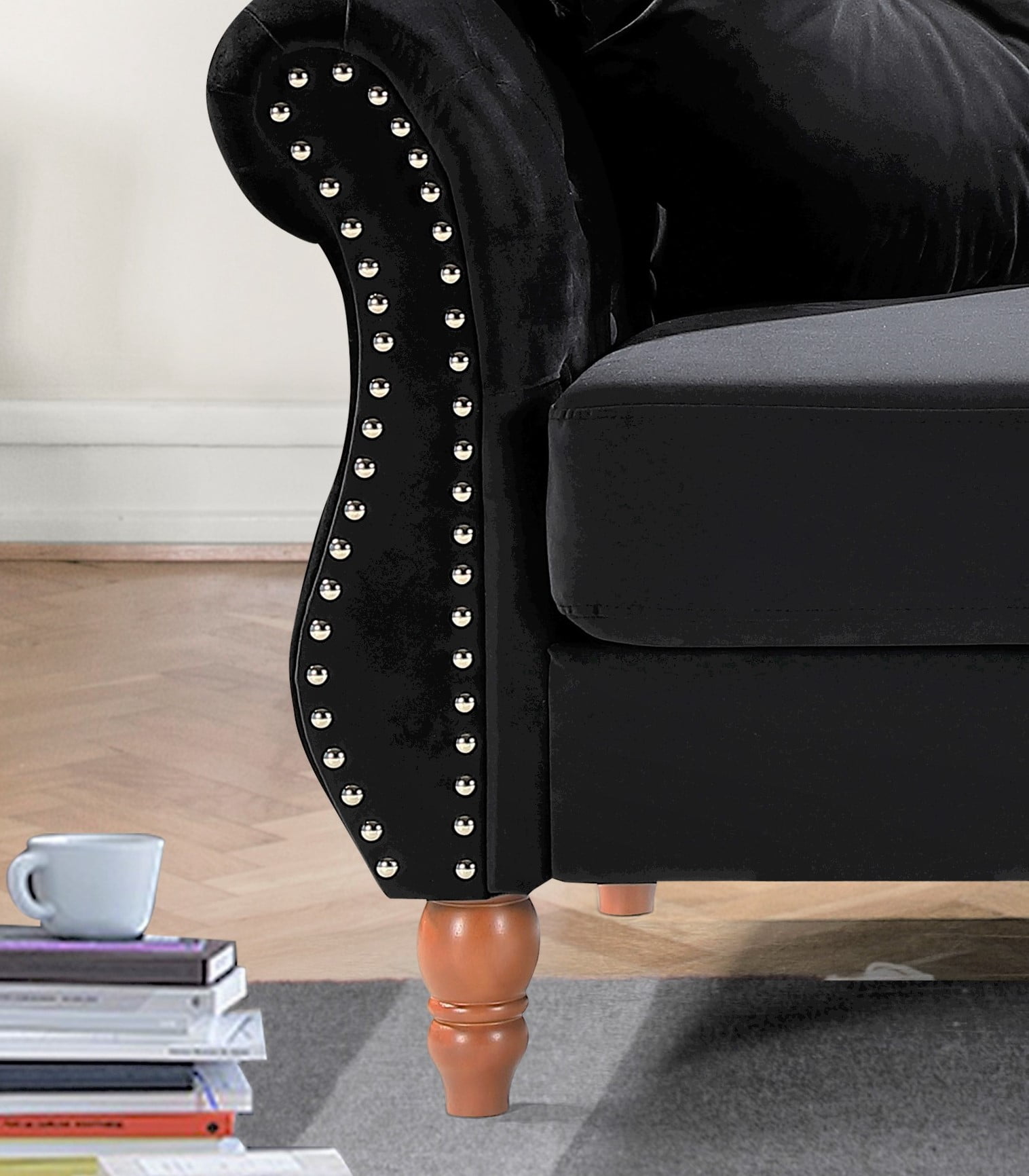 Uspridefurniture Wymore 79.5'' Velvet Rolled Arm Sofa, Black
