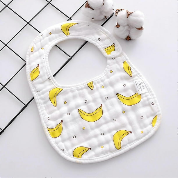 Baby Bib U Shaped Cotton Cute Cartoon Print Adjustable Snap Feeding Saliva Pad for Infants Toddlers Banana