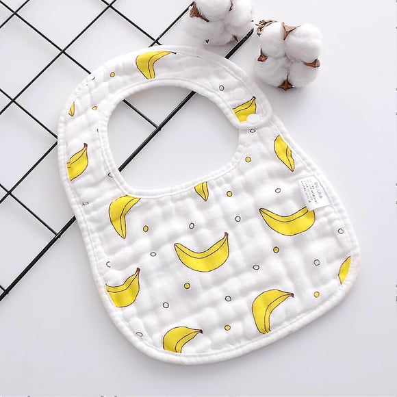 Baby Bib U Shaped Cotton Cute Cartoon Print Adjustable Snap Feeding Saliva Pad for Infants Toddlers Banana