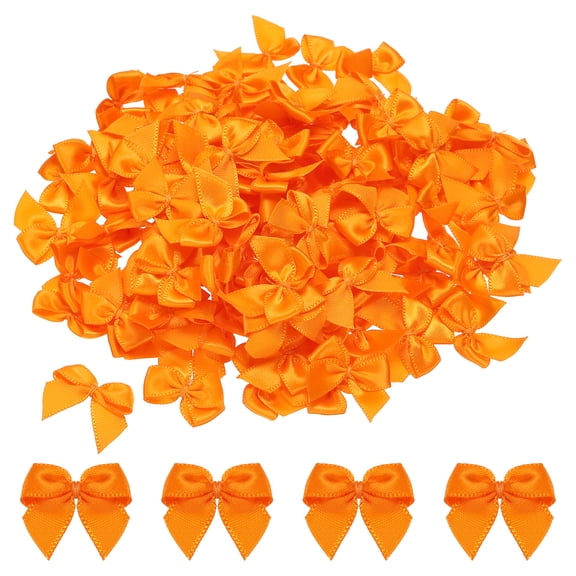 Uxcell 150Pcs Mini Ribbon Bow 1" Mini Fabric Satin Ribbon Flower Bows for Craft DIY Sewing Wedding Birthday Party Dark Orange