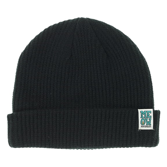 Meow Stacked Logo Cuff Beanie Hat Black