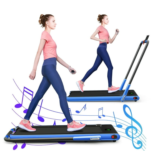 Gymax Tapis Roulant Électrique 2,25 Hp pour sous le Bureau avec Appli, Bleu Marine