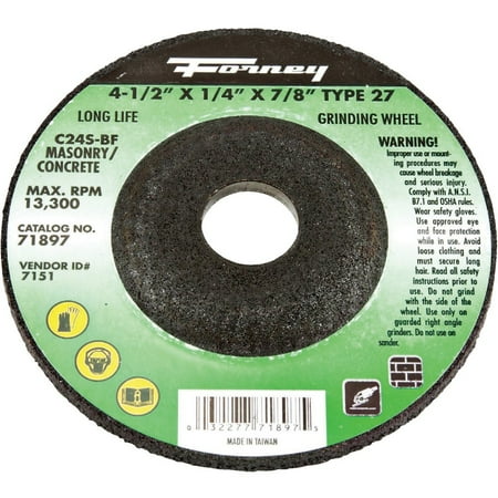 

2PK Forney Type 27 4-1/2 In. x 1/4 In. x 7/8 In. Masonry Grinding Cut-Off Wheel