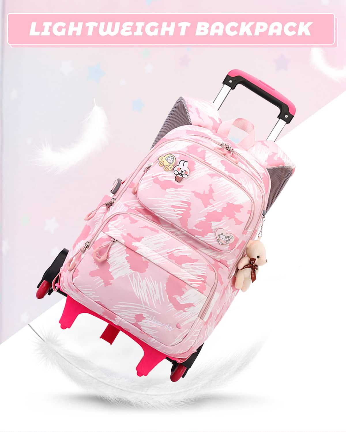 Ivyh Lvyh Kids Rolling Backpack for Girls Boys,Trolley Wheeled Backpacks Waterproof Elementary School Bag Travel Outdoor, Kids Unisex, Size: 30, Pink