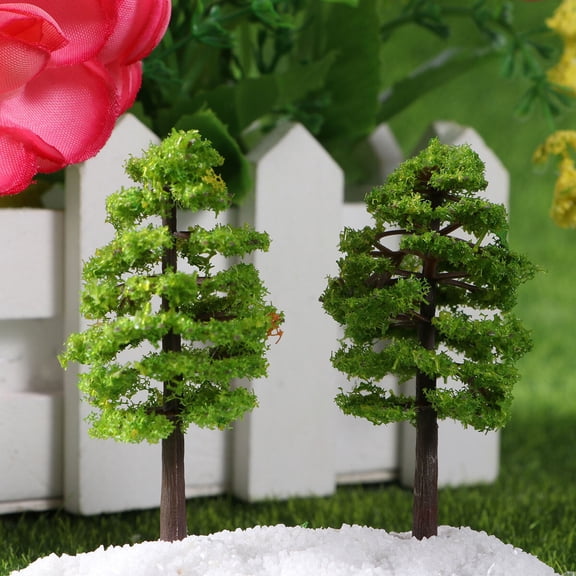 PENIKOKO Set of 10 Miniature Green Plastic Trees for Diorama, Model Train, Craft, and Indoor Decoration