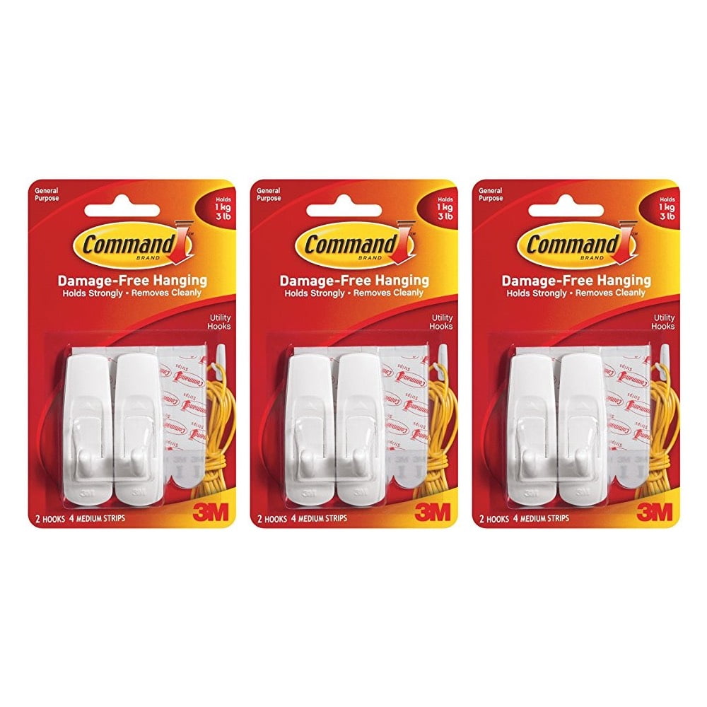 Command Spring Clips Adhesive Damage Free 3M 17005 White 1 Clip 2 Strips 2-Pack 
