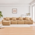 thumbnail image 2 of L-Shaped 4-Seat Boneless Sofa,Teddy Fabric No Assembly Required Curved Armrest,Anti-slip Design, Assembly Chaise,32D High Density Sponge Full Compression Vacuum Packag,For Studies living Rooms,CameI, 2 of 4