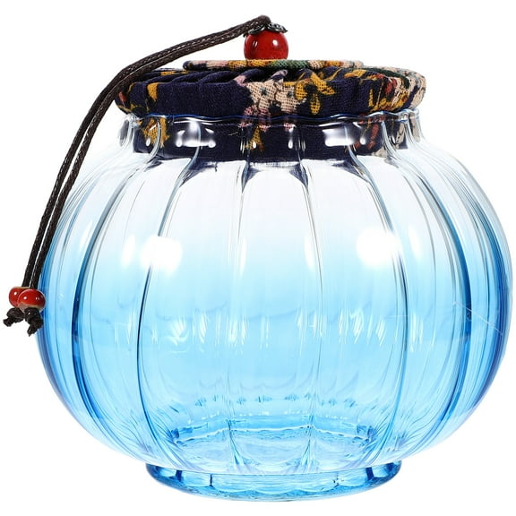 TABLZONE Glass Tea Storage Jar Blue Airtight Bamboo Lid for Fresh Food