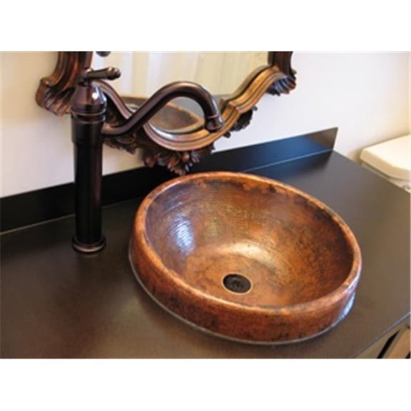 Novatto TCU-014NA GRANADA Round Surface Mount Copper Sink with Natural Finish  17-Inch Diameter  Copper Brown