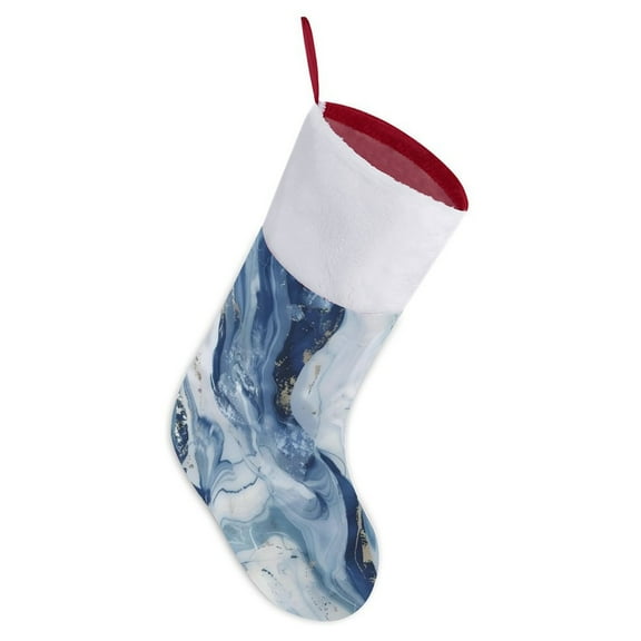 White Blue Marble Print Christmas Stocking 37 Inch Xmas Stock for Family Holiday Christmas Party Decor