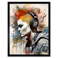 thumbnail image 1 of Edgy Young Punk Woman with Red Mohawk and Headphones Listening to Music Modern Watercolour Painting Art Print Framed Poster Wall Decor 12x16 inch, 1 of 5