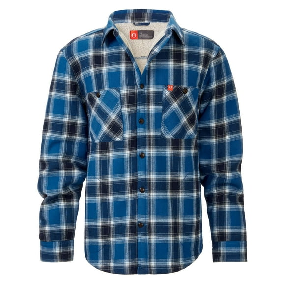 The American Outdoorsman Flannel Shirt Jacket with Sherpa Fleece Lining & Faux Sheepskin Collar - Winter Flannel Jacket (Blue, XXL)