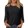 thumbnail image 2 of Qwertyu Womens Top 3/4 Sleeve T-shirts for Women Casual Crew Neck Three Quarter Length Sleeve Solid Fashion Loose Pullover Black S, 2 of 7