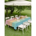 thumbnail image 4 of Outdoor Tablecloth with Umbrella Hole for Patio/Picnic/Party/Camping, Pink Wooden Grain Waterproof Table Cloth Rectangle Table Cover Washable, Vintage Chic Geometric Ombre Teal (60"x 84"), 4 of 8