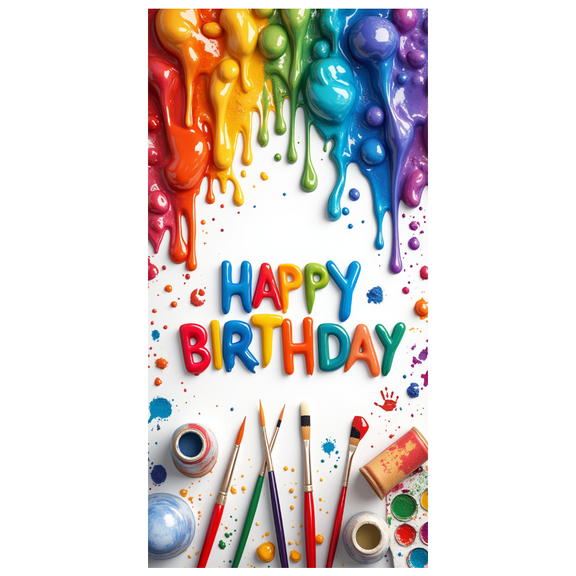 Decorative Design Happy Birthday Art Theme Colorful Paint Banner for Birthday Celebration Children Party Event