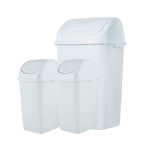 Superio Swing Top Trash Can Set - White (3 Pack- 4.5 Gal, 13 Gal)