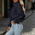 thumbnail image 4 of thefmos Women's Stand Collar Zip Up Cropped Jacket Drawstring Hem Solid Color Casual Winter Coat Fashion Fall Outfit, Navy L, 4 of 5