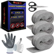 MAPORCH Steel Wool for Mice Control - 3 Pack, 3.2"x7.5 ft Wool, Gap Filler for Home & Garage, DIY Bundle with Gloves & Scissors