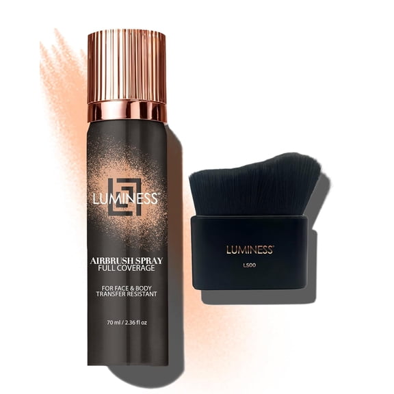 LUMINESS Spray Airbrush Foundation Makeup with Buffing Brush, Fair Shade 020 - Lightweight, Full Coverage Foundation for Face - Concealer for Seamless Blending, Natural-Looking Finish, 2.36 fl oz