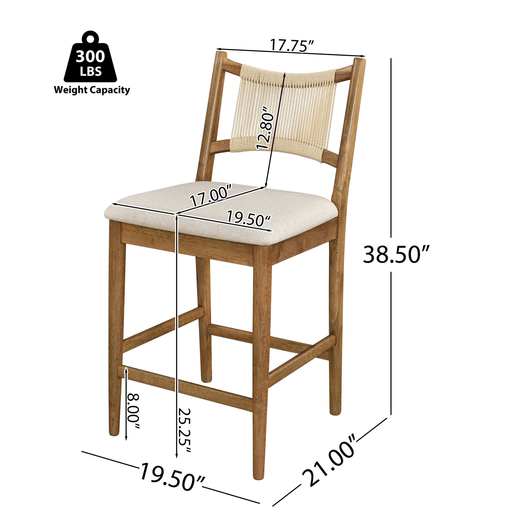 Christopher Knight Home Indoor Counter Stool Set of 4, Wood Frame with Rope Back, Beige + Walnut