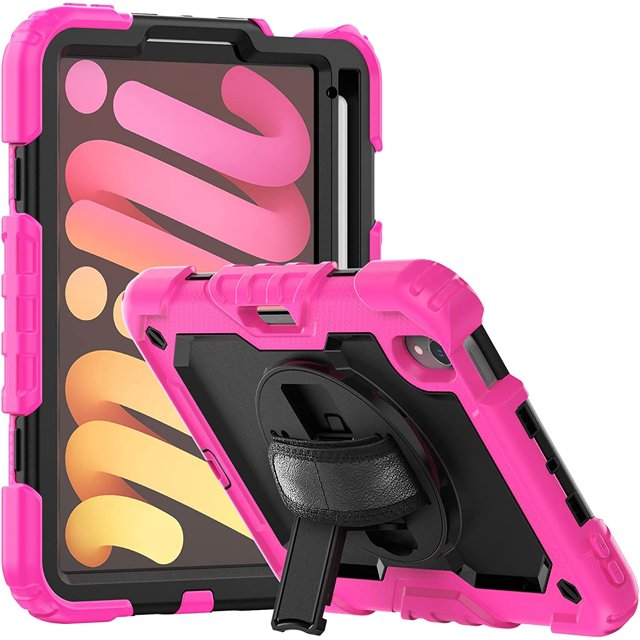 navor Rugged Cover Compatible with iPad Mini 6 (2021), Rotatable Kickstand Shoulder & Hand Strap Shockproof Heavy Duty Protective Case
