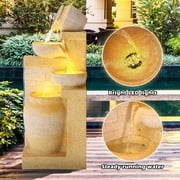 Magic Union Outdoor 4-Tiers Water Fountain, Garden Cascading Waterfalls Fountain with LED Lights, 32 H Modern Indoor/Outdoor Bowl Waterfall Feature Water Fountains for Garden, Patio, Yard Decor
