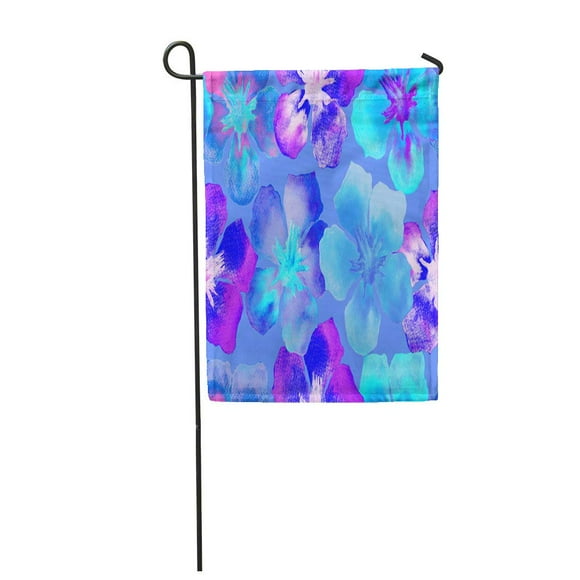 POGLIP Hawaiian Watercolor Indigo Blue Floral Tropical Hibiscus and Oleander in Hawaii Garden Flag Decorative Flag House Banner 28x40 inch