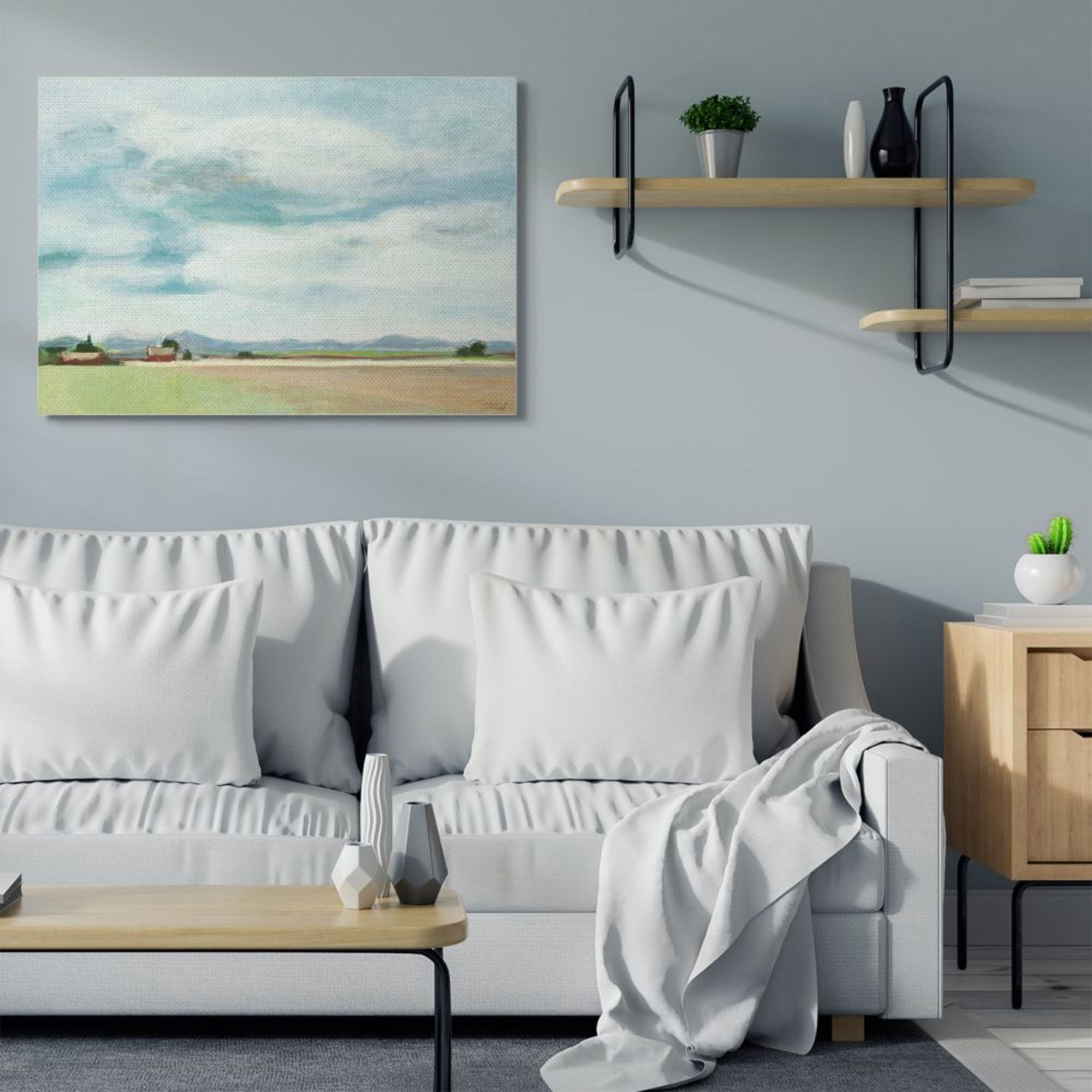 Stupell Industries Red Barn Farm Landscape Soft Blue Sky Design by Third and Wall, 36" x 48"