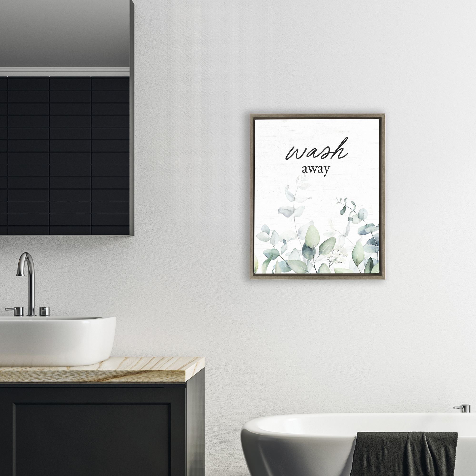 Wash Away Eucalyptus Brown Framed Floater Canvas Wall Art, design by Lettered and Lined