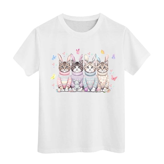 MUXiin Girls Easter Shirts Size 7/8 3d Prints Short Sleeve T Shirts Comfortable Happy Easter Pullover Tops Tee for Boys & Girls Easter Gifts for Kids(White,10-11 Years)