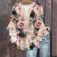 thumbnail image 2 of Floral Tops for Women Summer Peplum 3/4 Sleeve Tops Henley Neck Shirts 2025 Trendy Casual Boho Blouses Lounge Ruffle Sleeve Tee Shirts Relaxed Fit Blouses Holiday Beach Clothes, 2 of 5