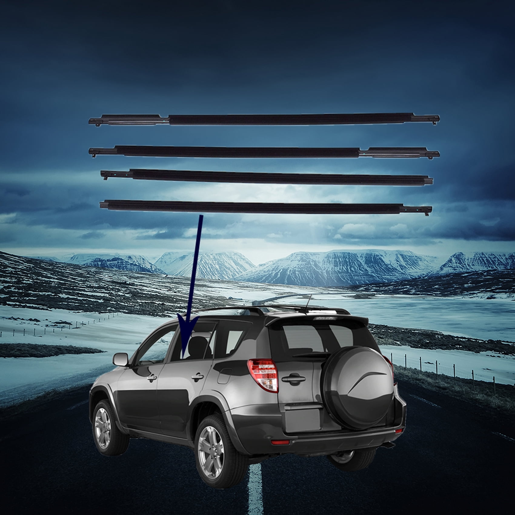 4 Pcs Door Auto Window Trim Moulding Belt Weatherstrip Fit for Toyota RAV4 2009-2012