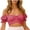 Hot Pink-32, variant on Mittory Women's Off Shoulder Ruffle Trim Ruched Short Sleeve Tube Crop Tops Summer Sexy Tie Up Back Blouse Shirts