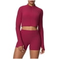 thumbnail image 2 of Workout Sets for Women Long Sleeve Crop Zip up Tops Matching Biker Shorts 2 Piece Running Cycling Outfits, 2 of 5