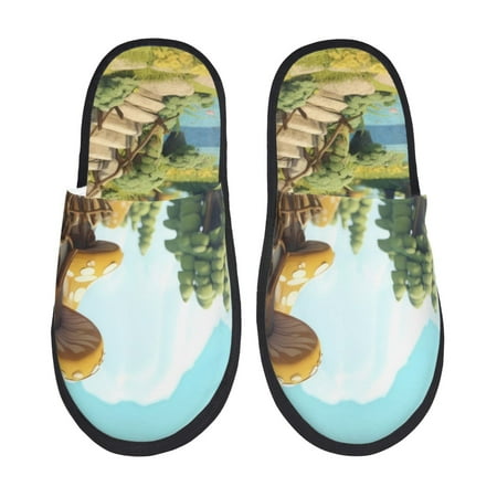 Balery Cartoon Mushroom House Slient Indoor Furry Fleece Comfort House Shoes Soft Non-Slip Home Shoes Cotton slippers House Slippers-- Large