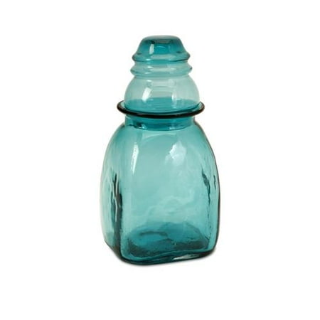 12.75" Medium Hanalei Aquamarine Blue Glass Kitchen Storage Canister with Lid