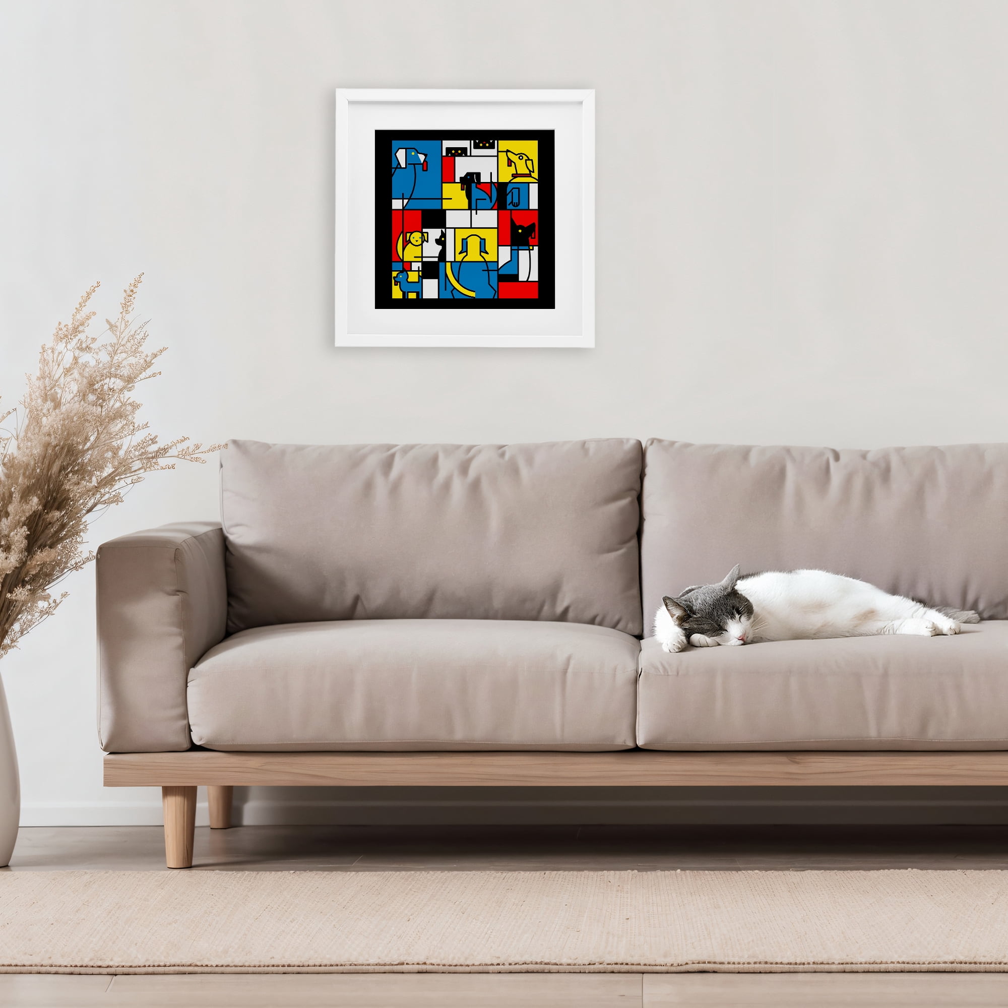 Stupell Industries Color Block Dogs Abstract White Framed Print Under Glass, design by Tobe Fonseca