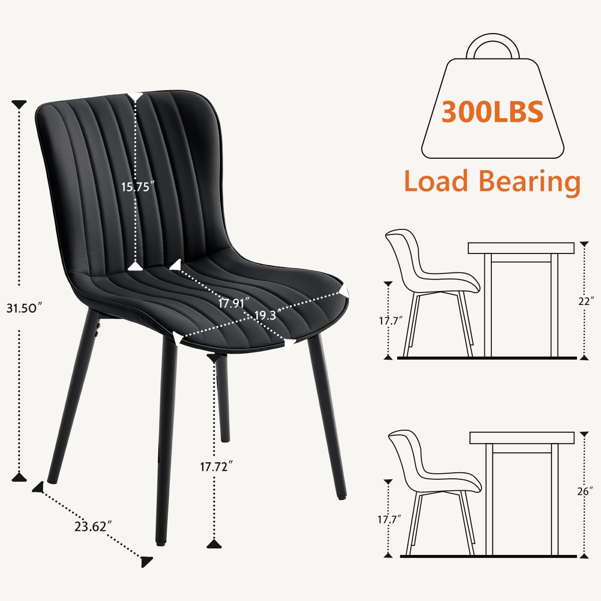 Modern Dining Chairs Set of 6, PU Leather Upholstered Kitchen Side Chairs with High Backrest, Heavy Duty, Cushions & Durable Metal Legs with Adjustable Feet for Kitchen, Dining Room,Restaurant,Black