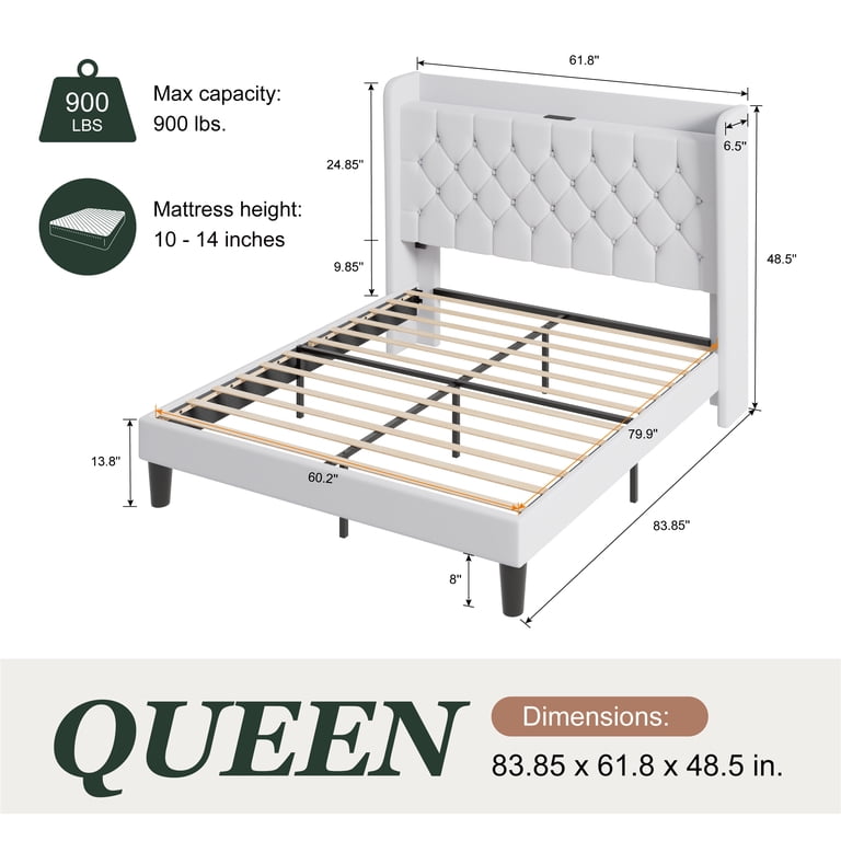 Amolife Queen Bed, Wingback Headboard Charging Hub photo 4