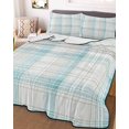 thumbnail image 3 of Quilts Full Size, Teal Beige Checkered Soft Comforter Bedding Set for Bed, Summer Modern Minimalist Lightweight Quilted Bedspread with Pillow Cover(2 Pieces) for All Season, 78x90 Inch, 3 of 9
